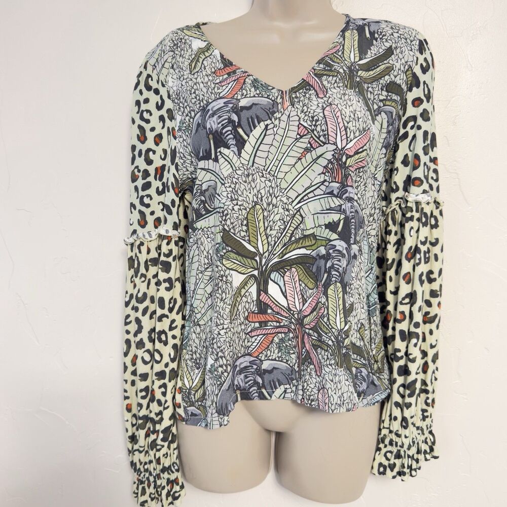 Blank Bl^nk London Anthropologie Leopard Peasant Top Blouse Medium